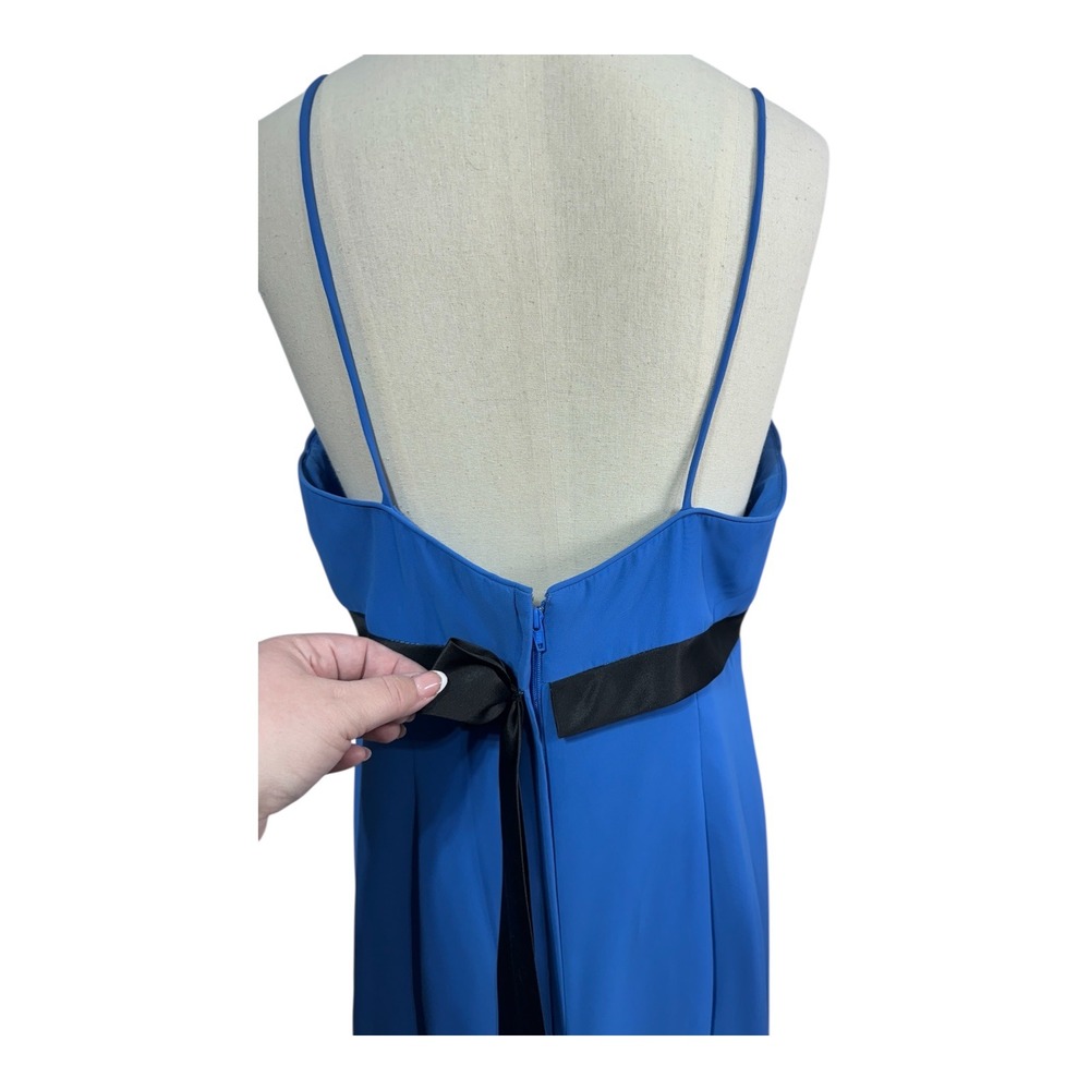 Linda Royal Blue Chiffon Maxi Gown Open Back Bow Detail Prom‎ Formal Women's 16 - Picture 9 of 13